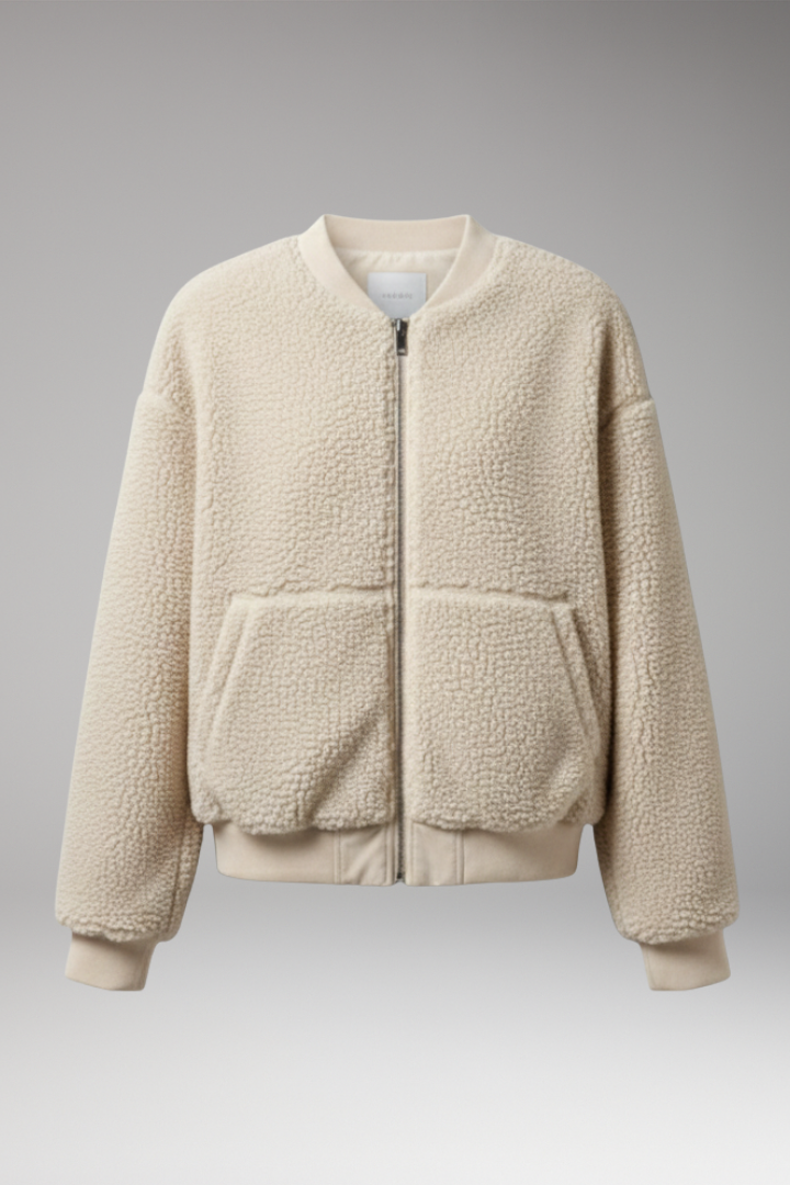Women’s Bomber Jacket with Round Neckline and Front Closure