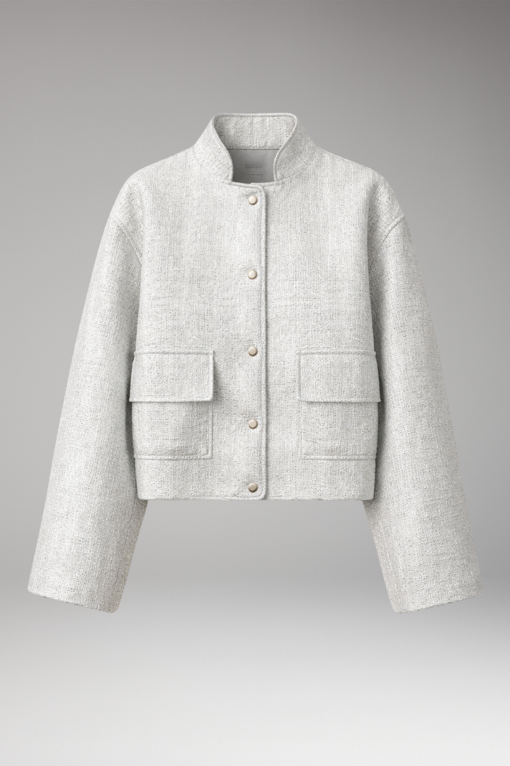 Women’s Bomber Jacket with Sequined Surface and Front Zip