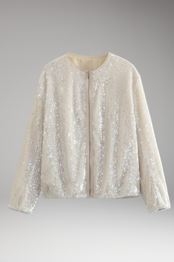 Women’s Bomber Jacket with Sequined Surface and Zipper