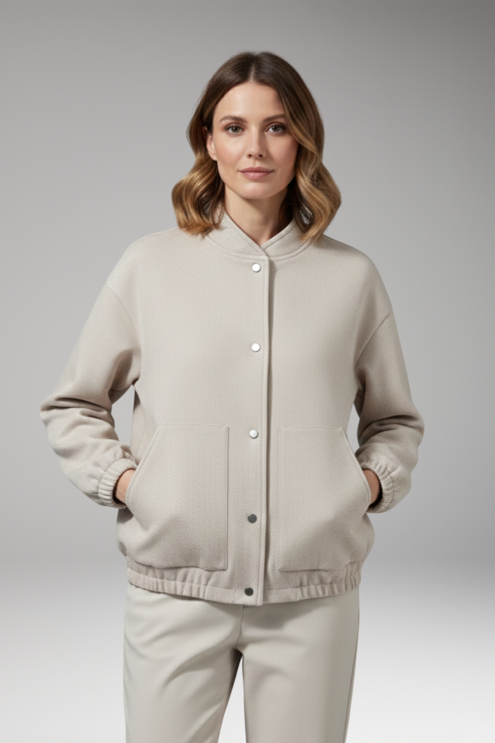 Women's Bomber Jacket with Snap Closure and Versatile Design