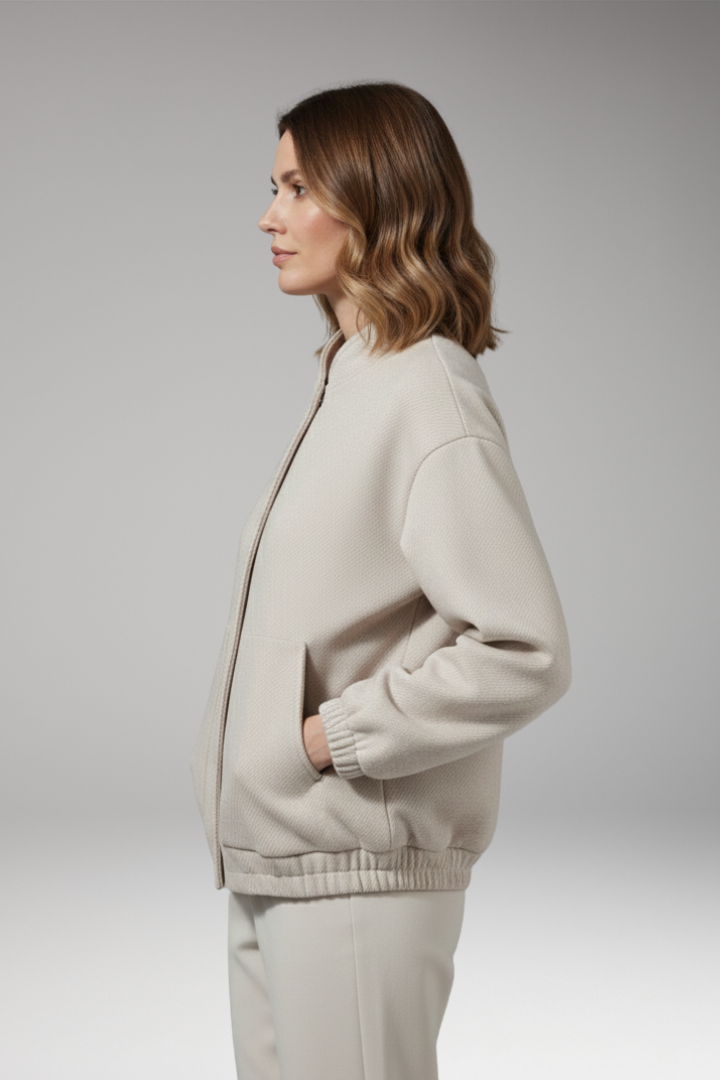 Women's Bomber Jacket with Snap Closure and Versatile Design