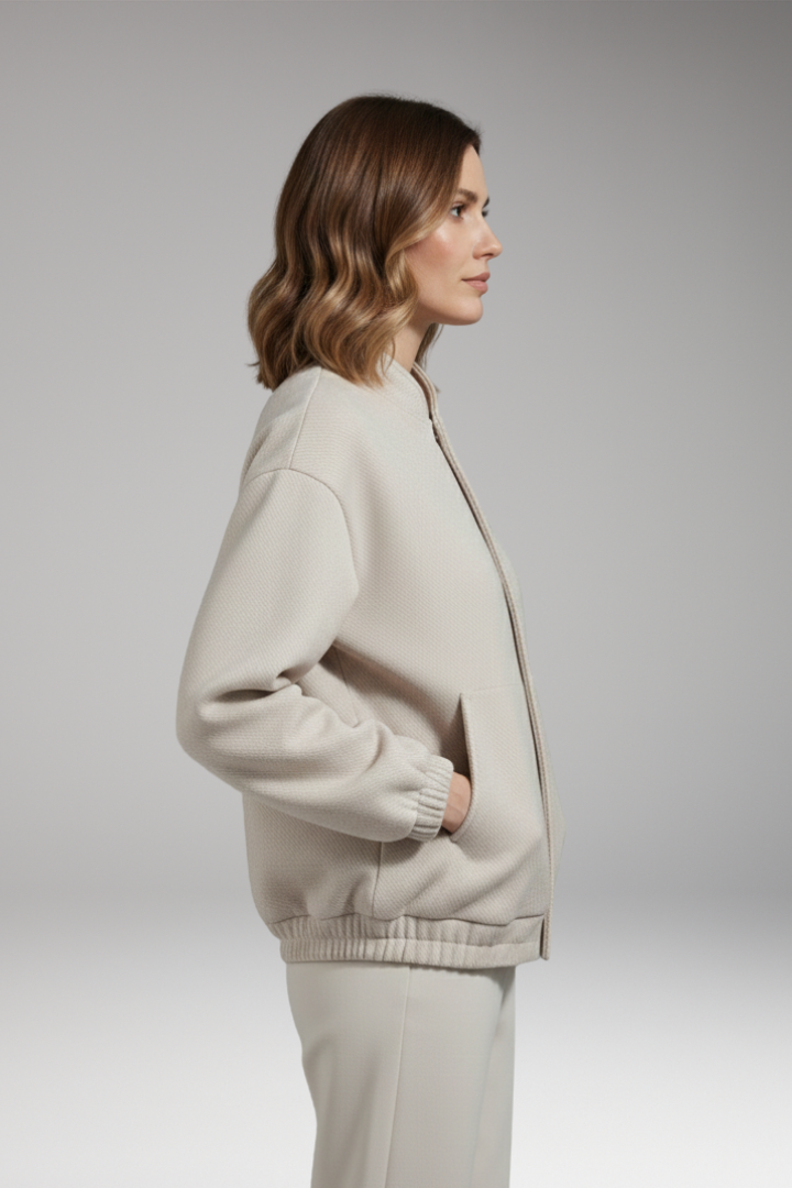 Women's Bomber Jacket with Snap Closure and Versatile Design
