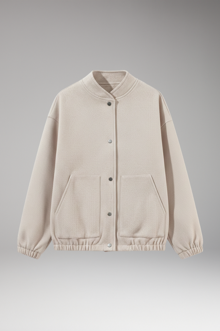 Women's Bomber Jacket with Snap Closure and Versatile Design