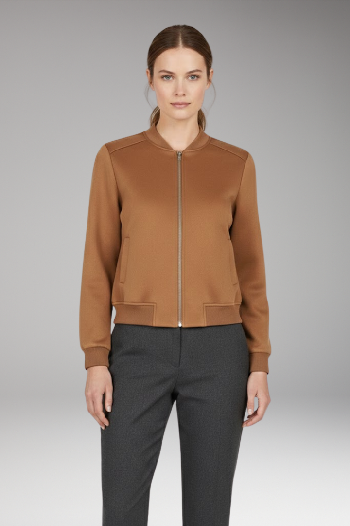 Women’s Bomber Jacket with Zip Closure and Ribbed Edges