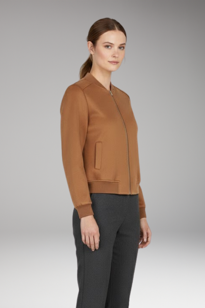 Women’s Bomber Jacket with Zip Closure and Ribbed Edges