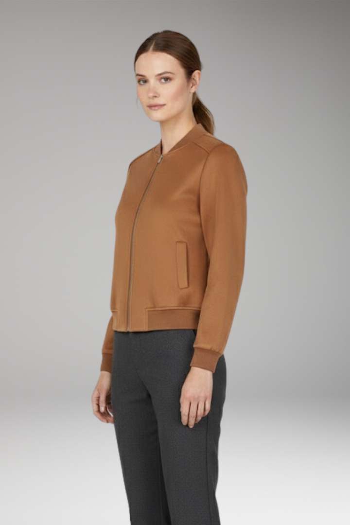 Women’s Bomber Jacket with Zip Closure and Ribbed Edges