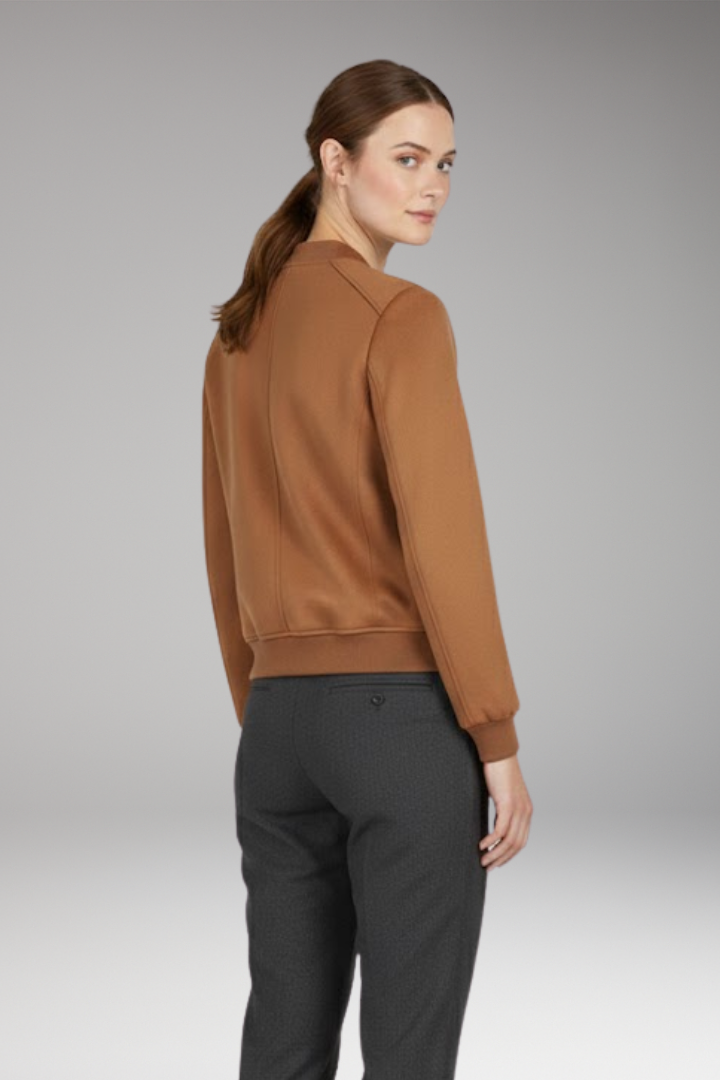 Women’s Bomber Jacket with Zip Closure and Ribbed Edges