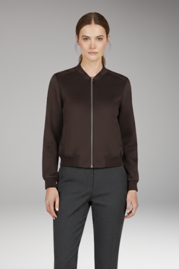Women’s Bomber Jacket with Zip Closure and Ribbed Edges