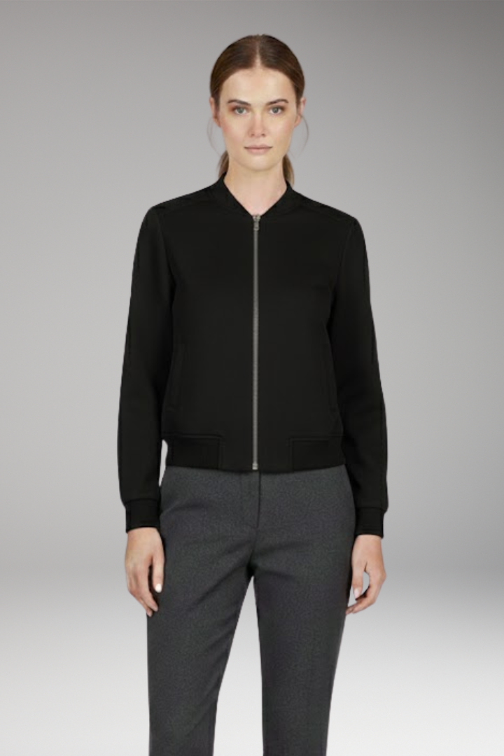Women’s Bomber Jacket with Zip Closure and Ribbed Edges