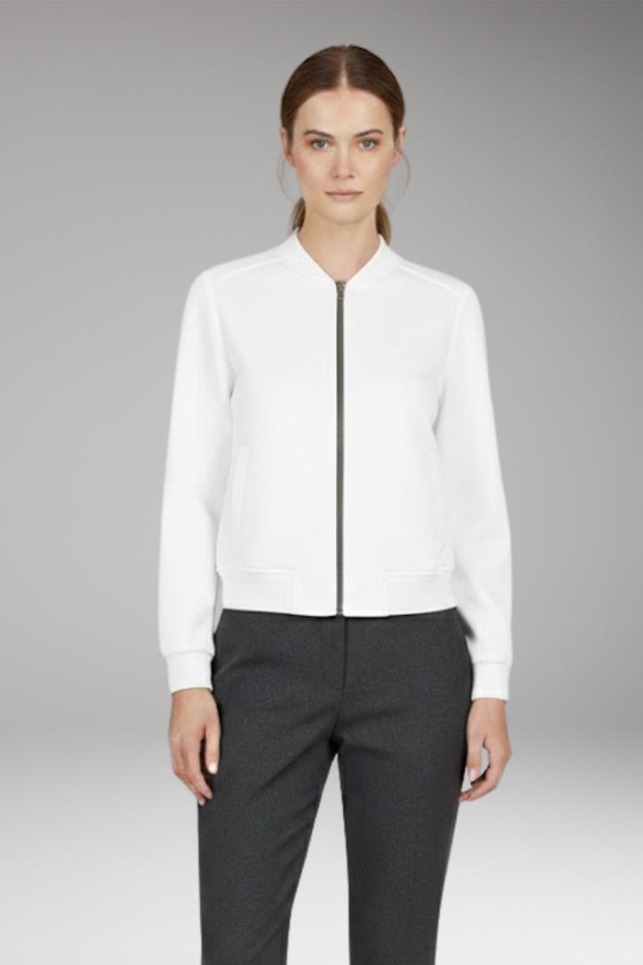Women’s Bomber Jacket with Zip Closure and Ribbed Edges