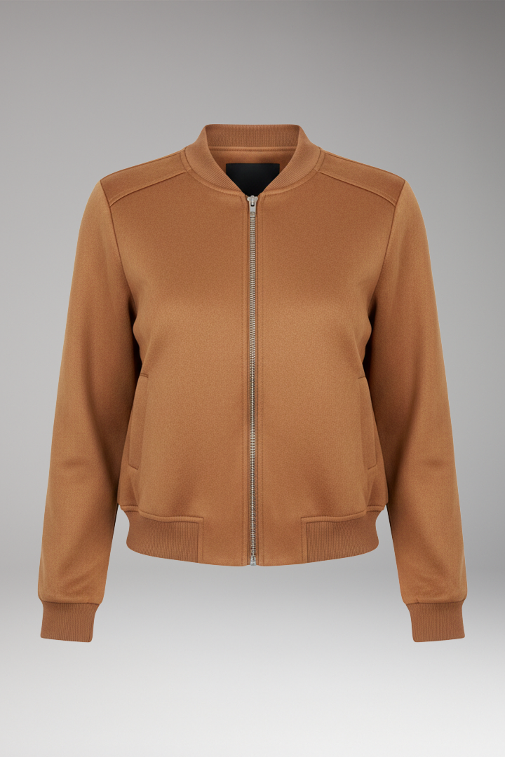 Women’s Bomber Jacket with Zip Closure and Ribbed Edges