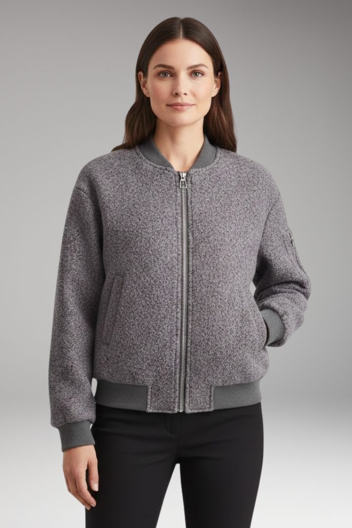 Women’s Bomber Jacket with Zipper Closure and Elastic Cuffs