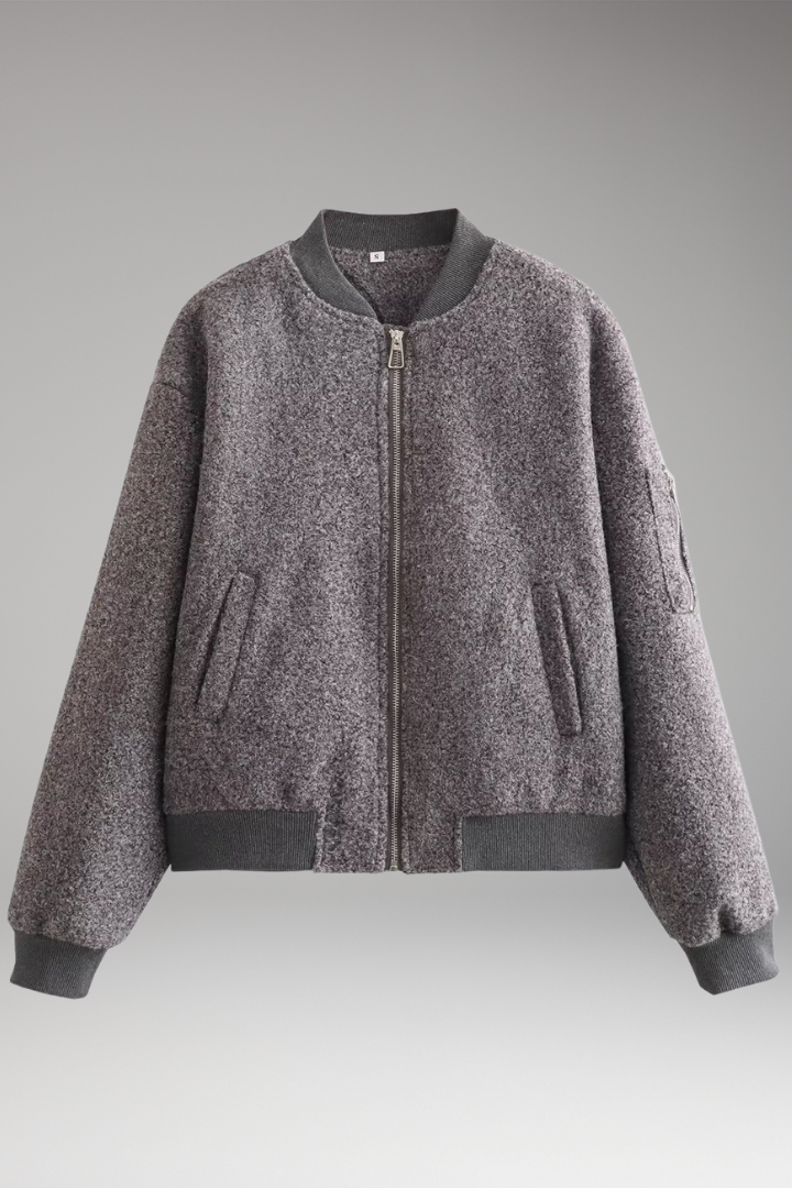 Women’s Bomber Jacket with Zipper Closure and Elastic Cuffs