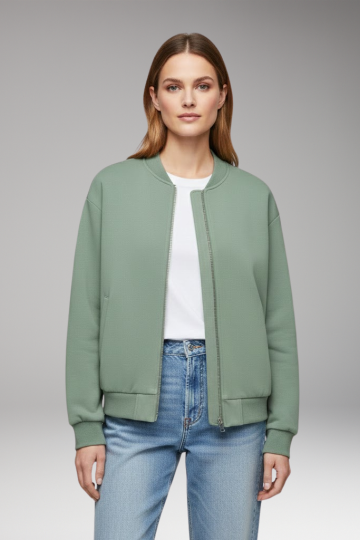 Women’s Bomber Jacket with Zipper Closure and Side Pockets