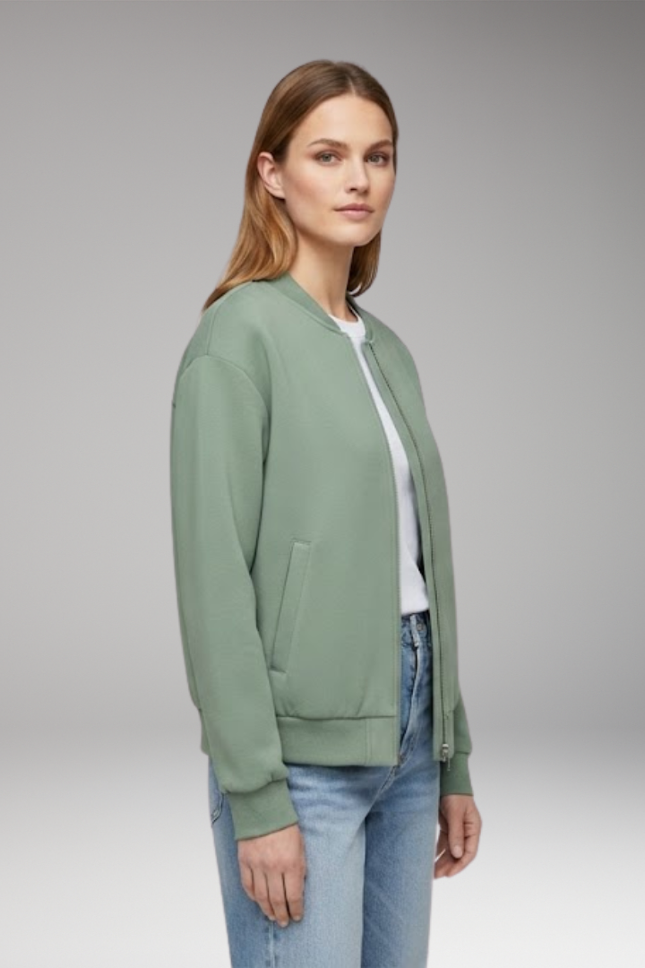 Women’s Bomber Jacket with Zipper Closure and Side Pockets