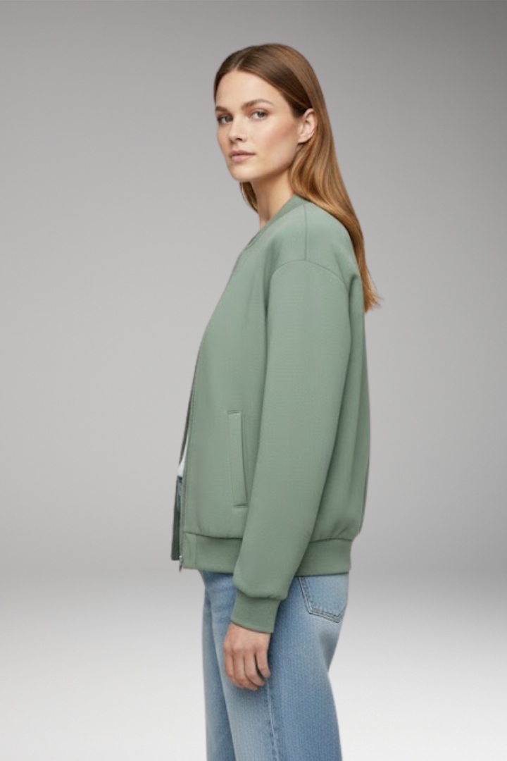 Women’s Bomber Jacket with Zipper Closure and Side Pockets