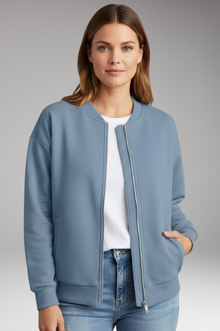Women’s Bomber Jacket with Zipper Closure and Side Pockets