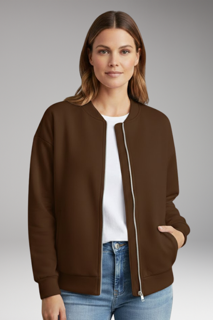 Women’s Bomber Jacket with Zipper Closure and Side Pockets