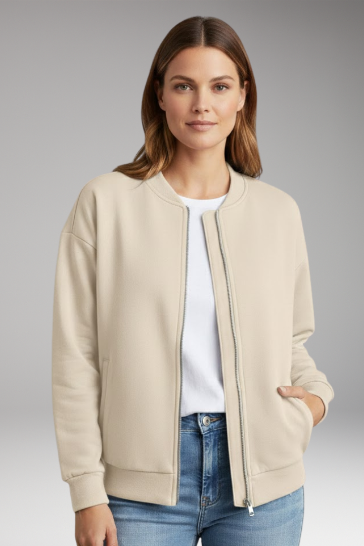Women’s Bomber Jacket with Zipper Closure and Side Pockets