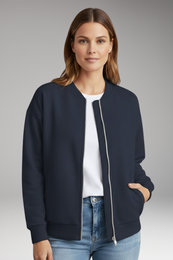 Women’s Bomber Jacket with Zipper Closure and Side Pockets