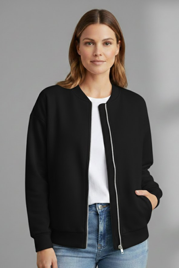 Women’s Bomber Jacket with Zipper Closure and Side Pockets