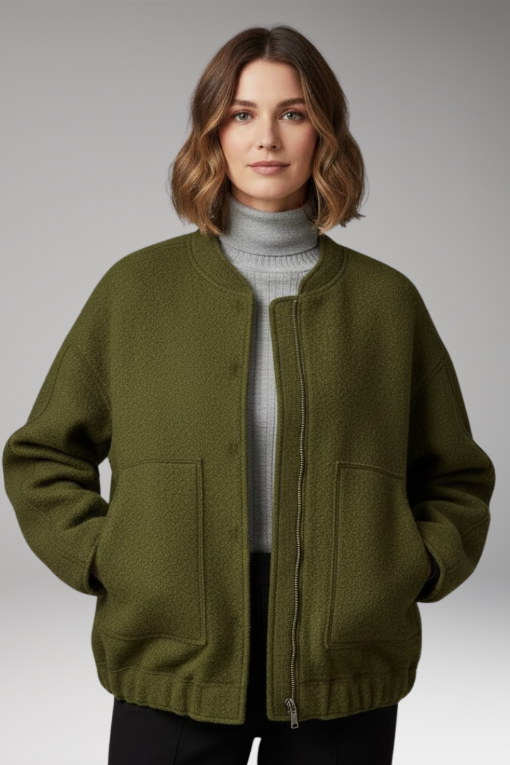 Women’s Bomber Jacket with Zipper Front and Ribbed Details