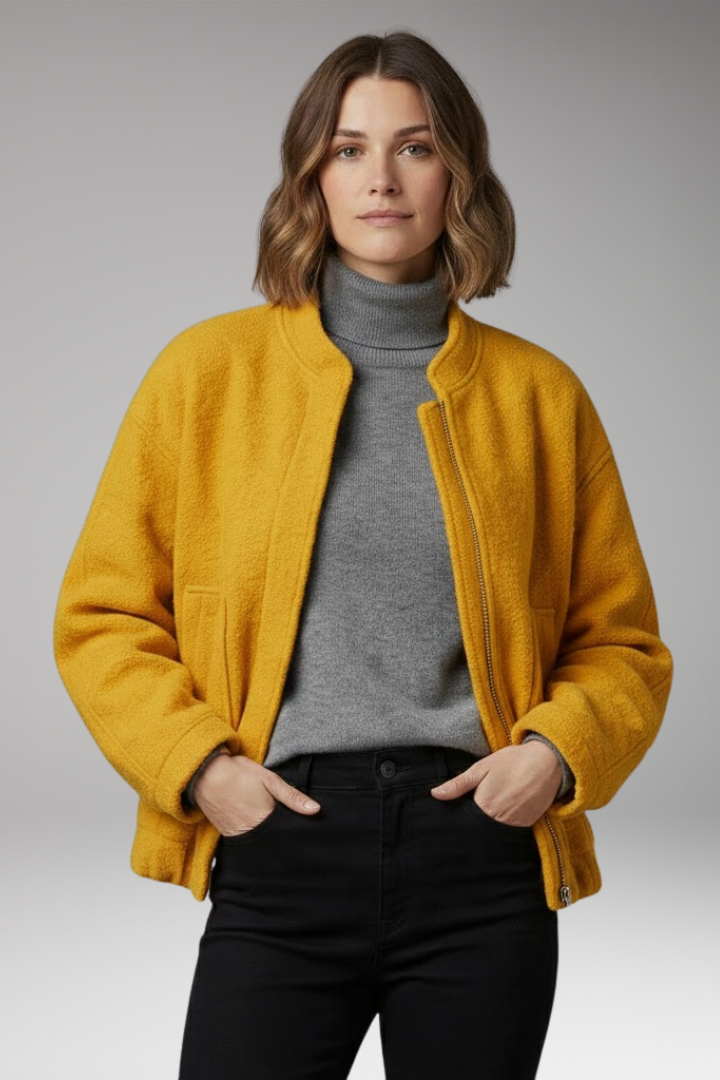Women’s Bomber Jacket with Zipper Front and Ribbed Details