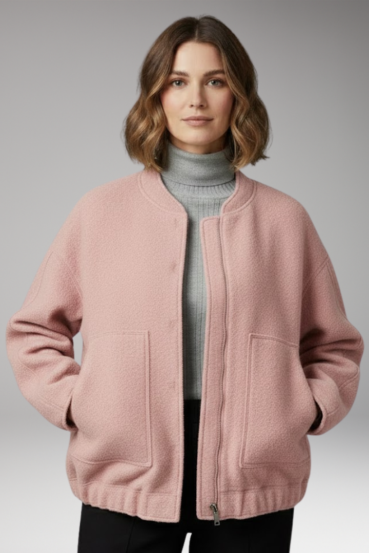 Women’s Bomber Jacket with Zipper Front and Ribbed Details