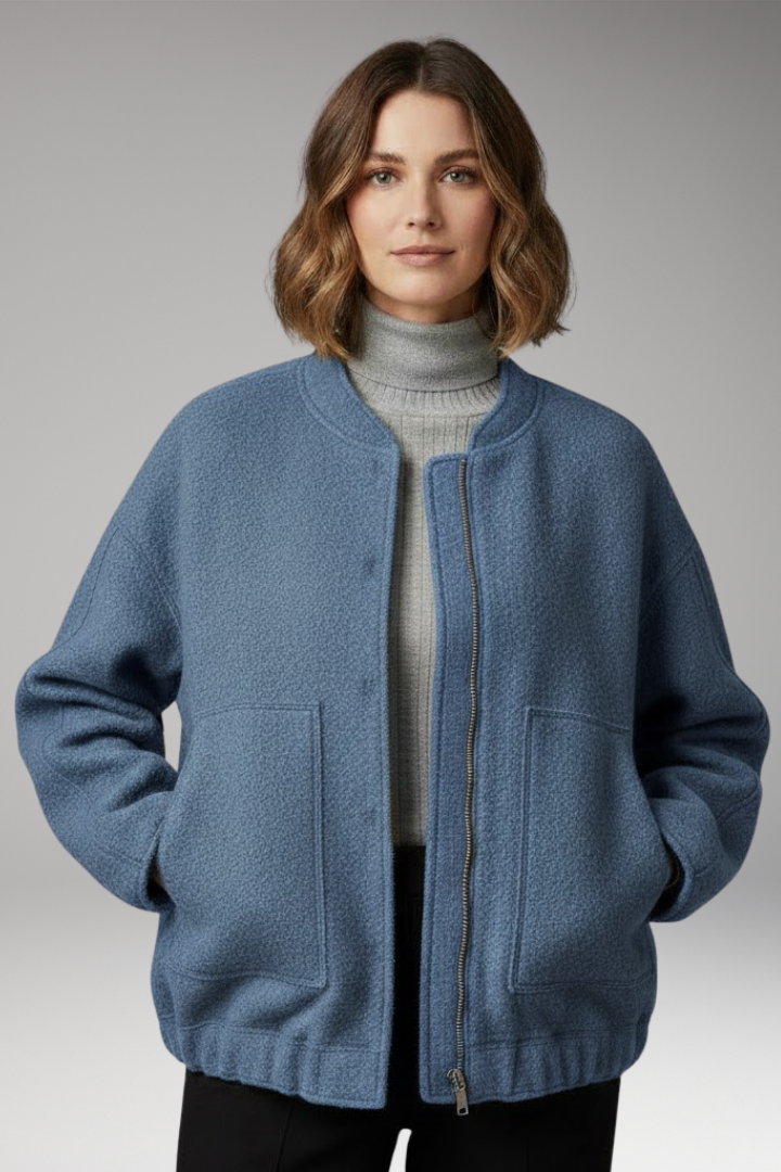 Women’s Bomber Jacket with Zipper Front and Ribbed Details
