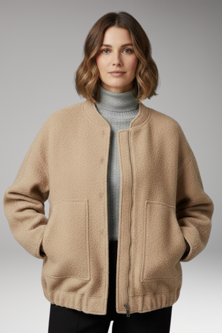 Women’s Bomber Jacket with Zipper Front and Ribbed Details