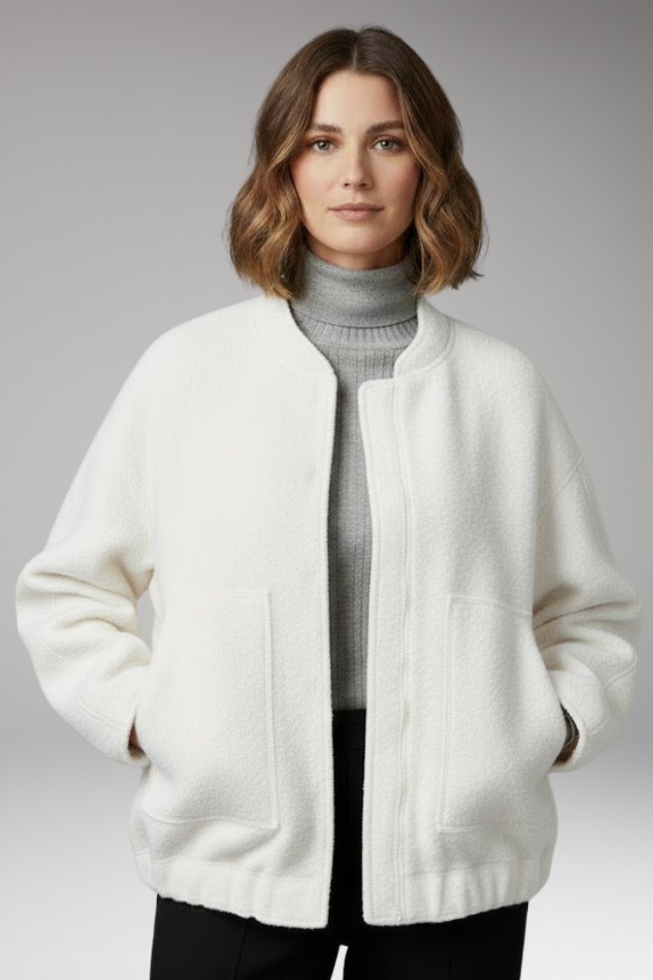 Women’s Bomber Jacket with Zipper Front and Ribbed Details