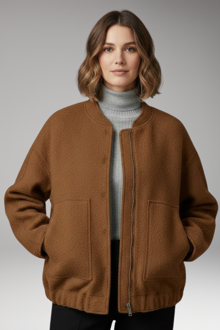 Women’s Bomber Jacket with Zipper Front and Ribbed Details