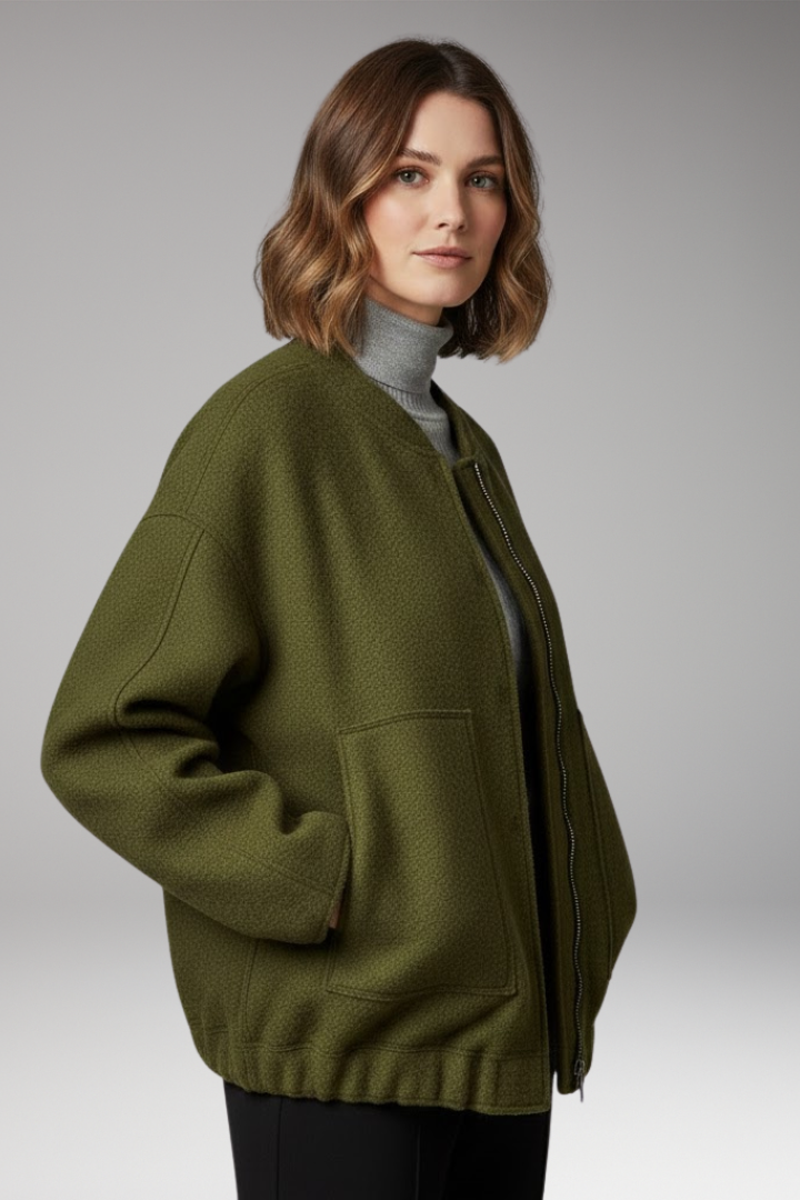 Women’s Bomber Jacket with Zipper Front and Ribbed Details