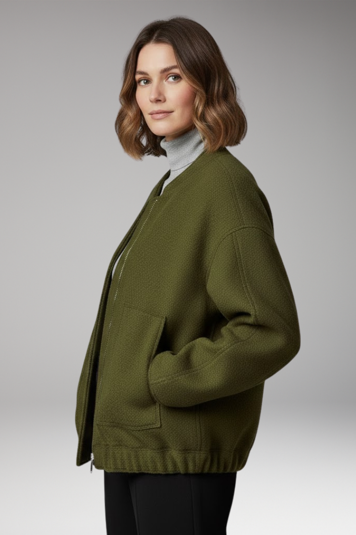 Women’s Bomber Jacket with Zipper Front and Ribbed Details