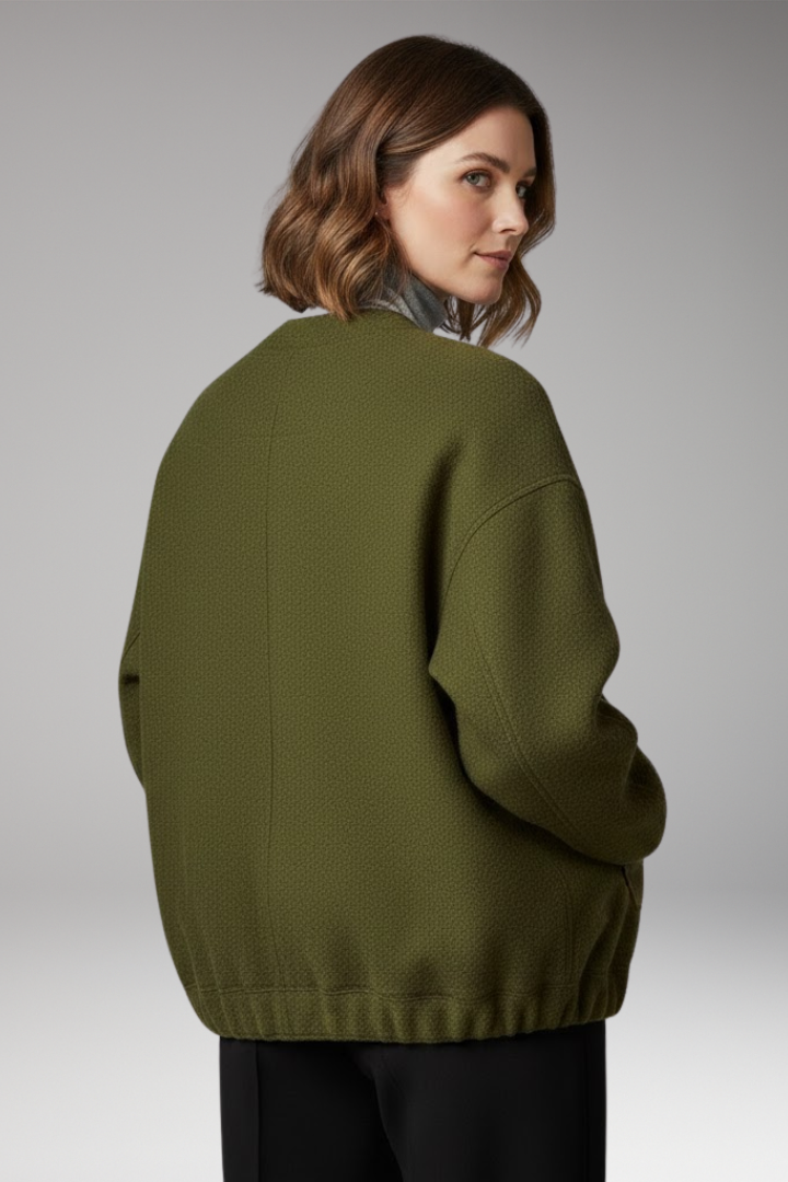 Women’s Bomber Jacket with Zipper Front and Ribbed Details