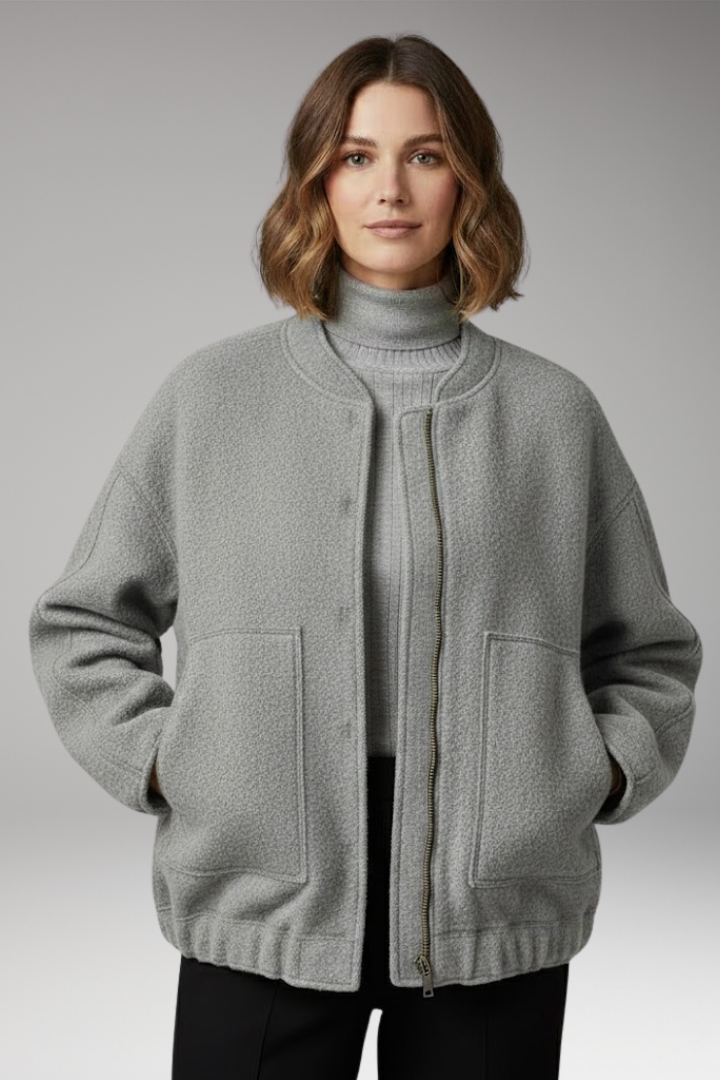 Women’s Bomber Jacket with Zipper Front and Ribbed Details