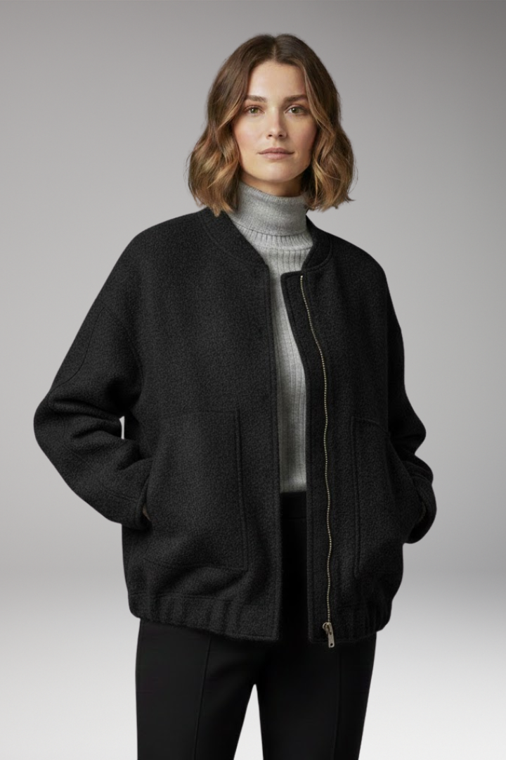 Women’s Bomber Jacket with Zipper Front and Ribbed Details