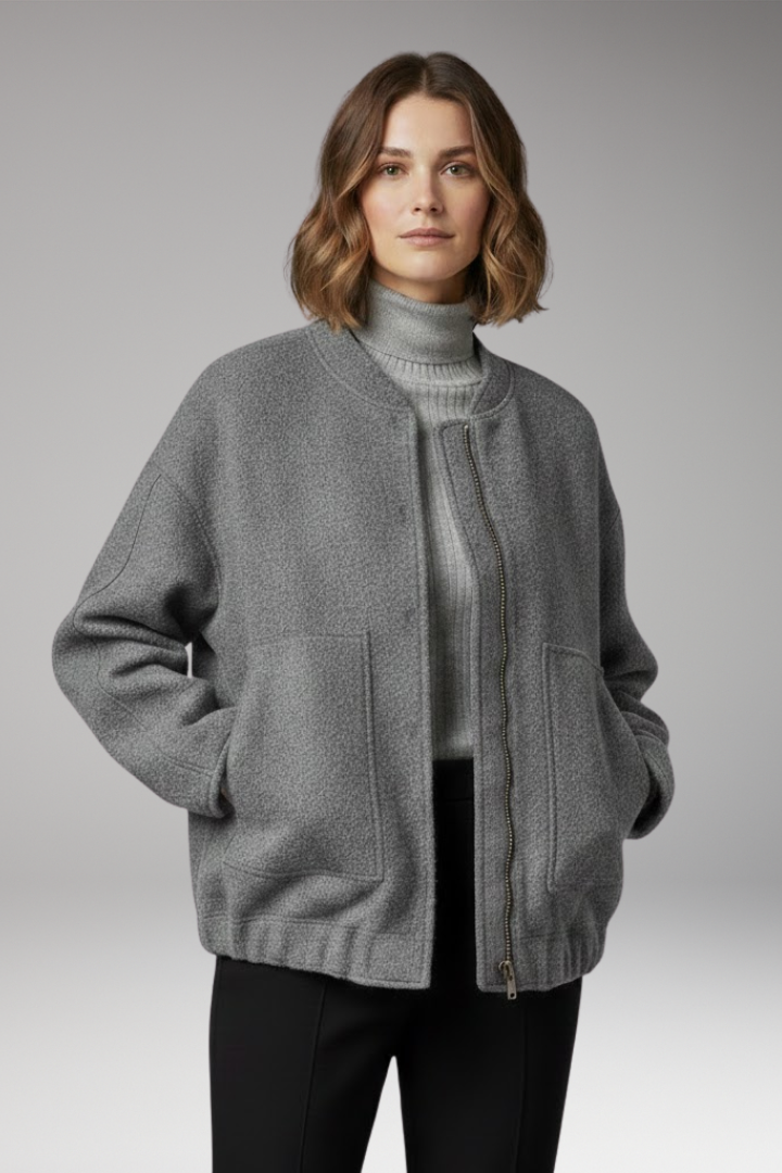 Women’s Bomber Jacket with Zipper Front and Ribbed Details
