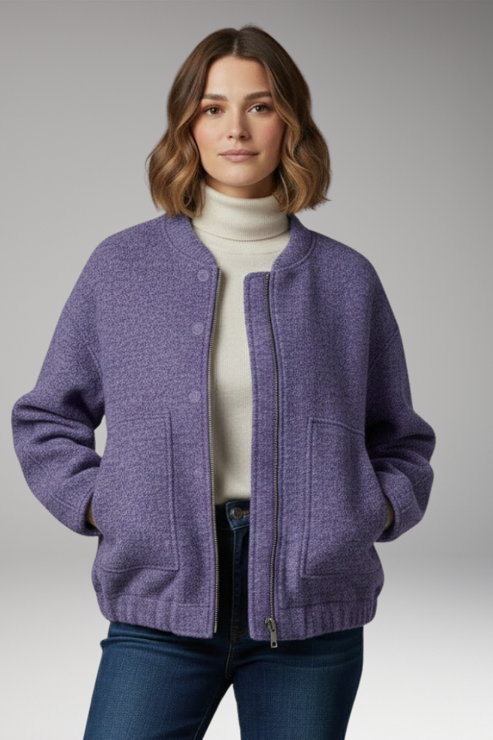 Women’s Bomber Jacket with Zipper Front and Ribbed Details