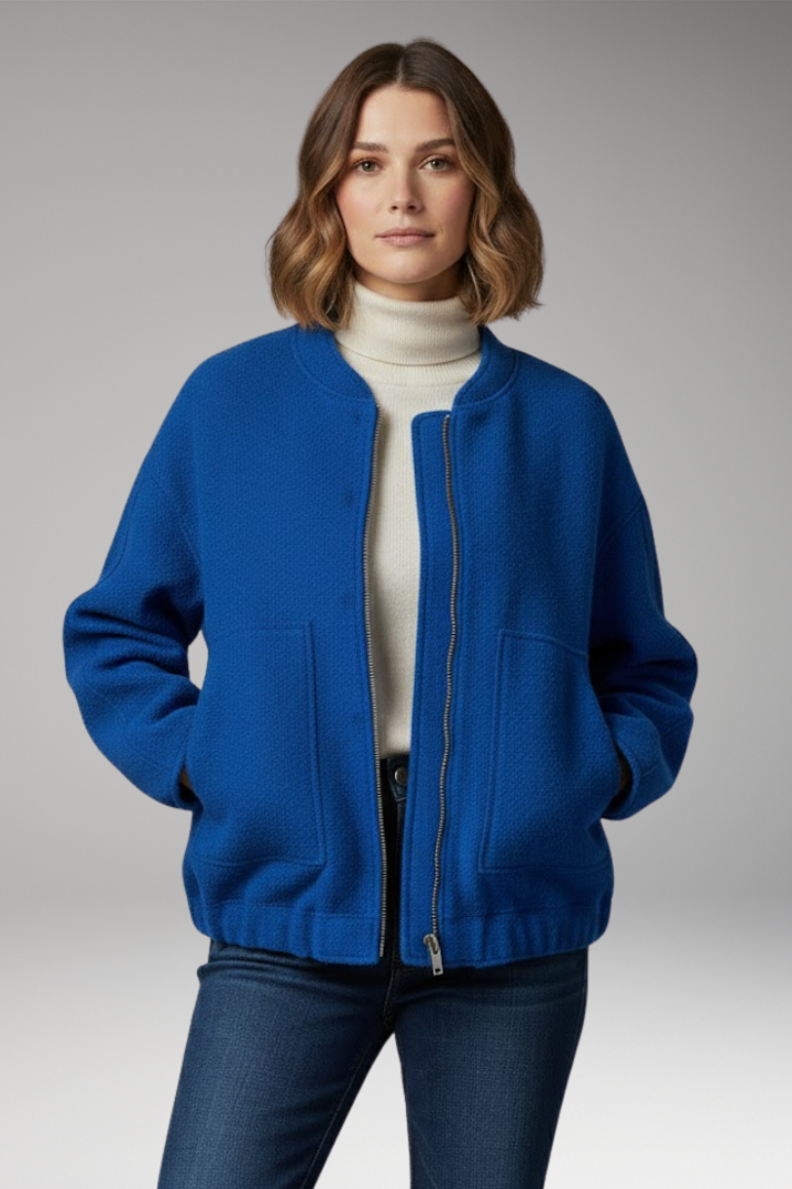 Women’s Bomber Jacket with Zipper Front and Ribbed Details