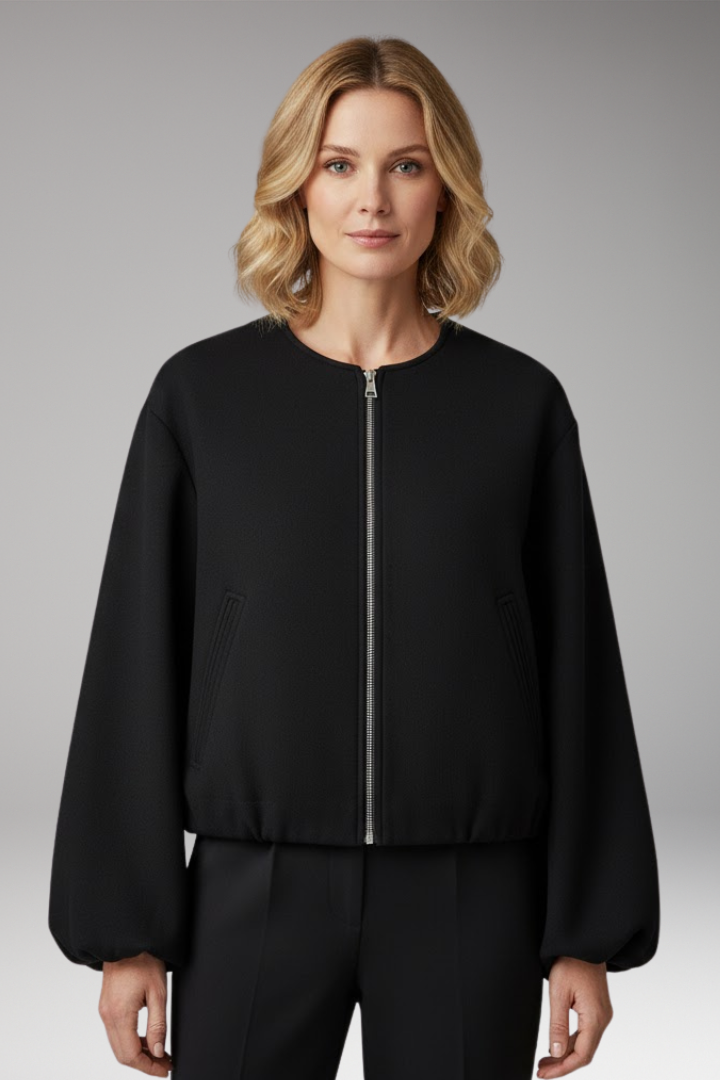 Women’s Bomber Jacket with Zipper and Elastic Fit