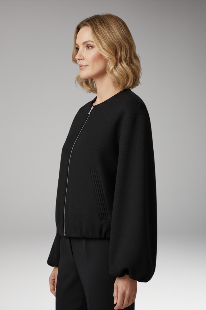 Women’s Bomber Jacket with Zipper and Elastic Fit