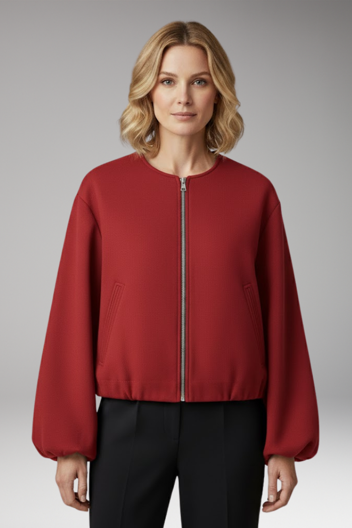 Women’s Bomber Jacket with Zipper and Elastic Fit