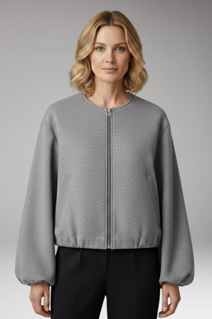 Women’s Bomber Jacket with Zipper and Elastic Fit