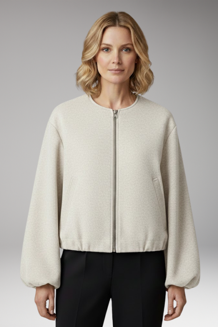 Women’s Bomber Jacket with Zipper and Elastic Fit