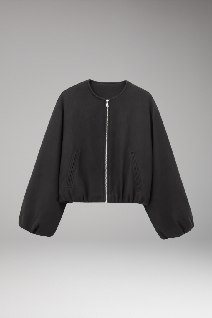 Women’s Bomber Jacket with Zipper and Elastic Fit