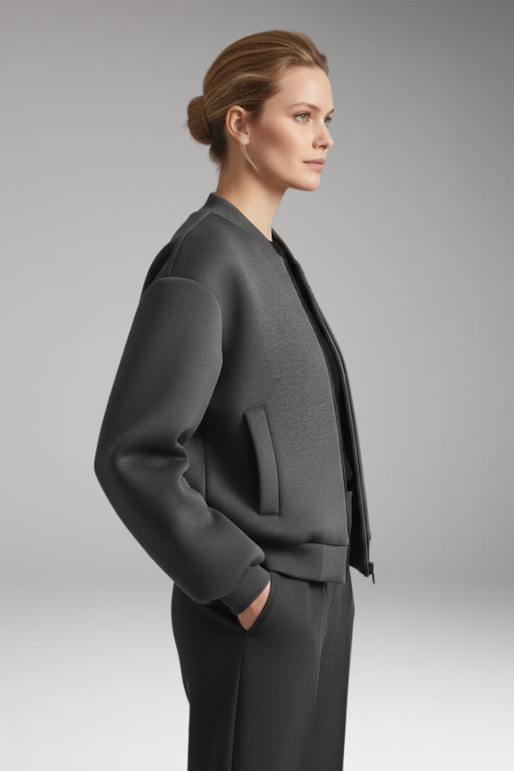 Women’s Bomber Jacket with Zipper and Functional Side Pockets