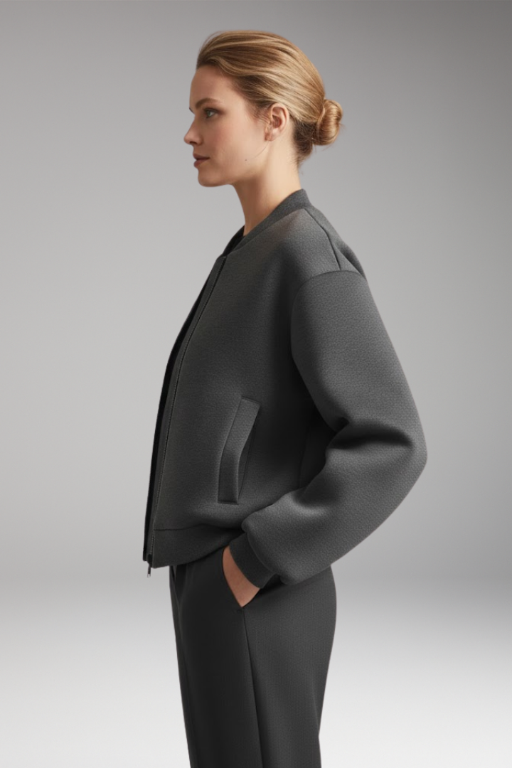 Women’s Bomber Jacket with Zipper and Functional Side Pockets