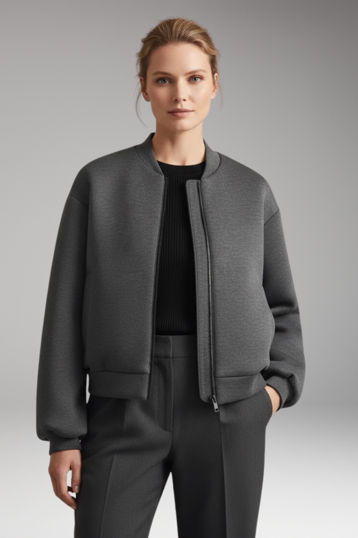 Women’s Bomber Jacket with Zipper and Functional Side Pockets