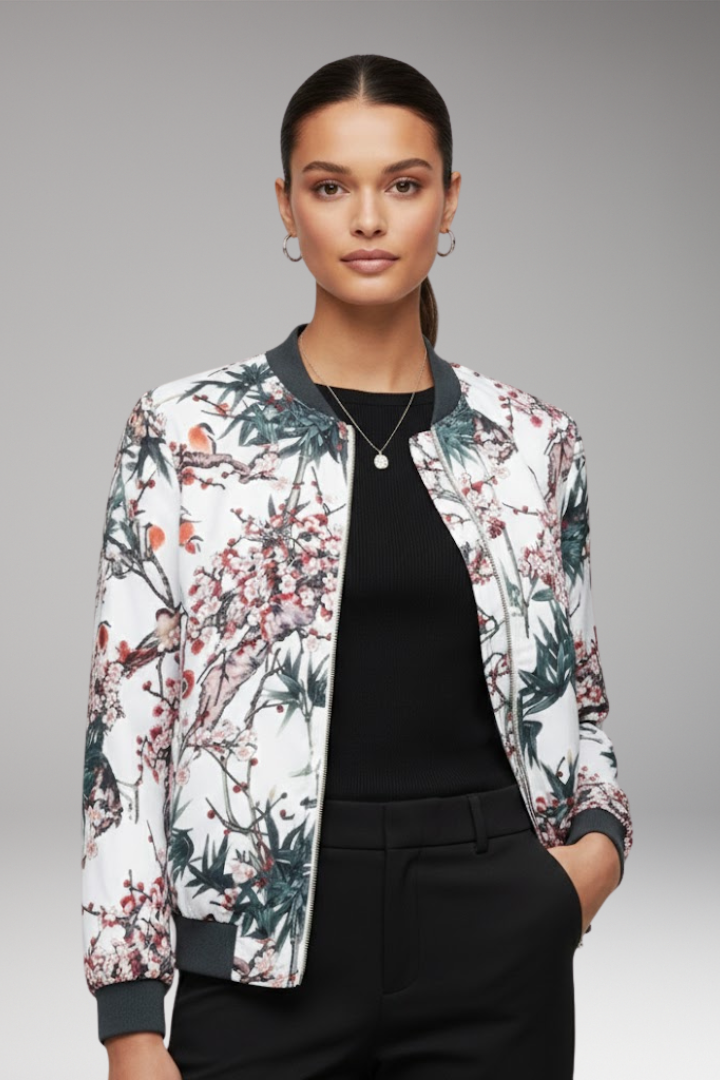 Women’s Bomber Jacket with Zipper and Ribbed Cuffs